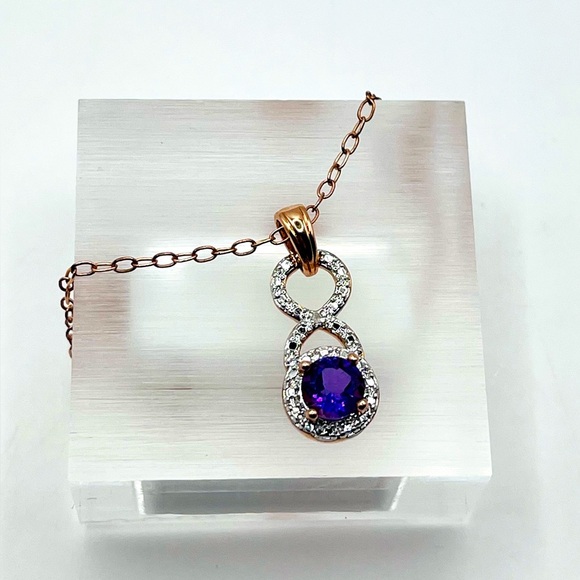 Rose Gold Tone Genuine African Amethyst Pendant Necklace - Picture 1 of 3
